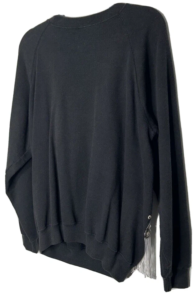 Suéter Vaquera Occidental De Colección Mujeres Grande Negro Floral Estrás Flecos Hanes Foto 3 de 4