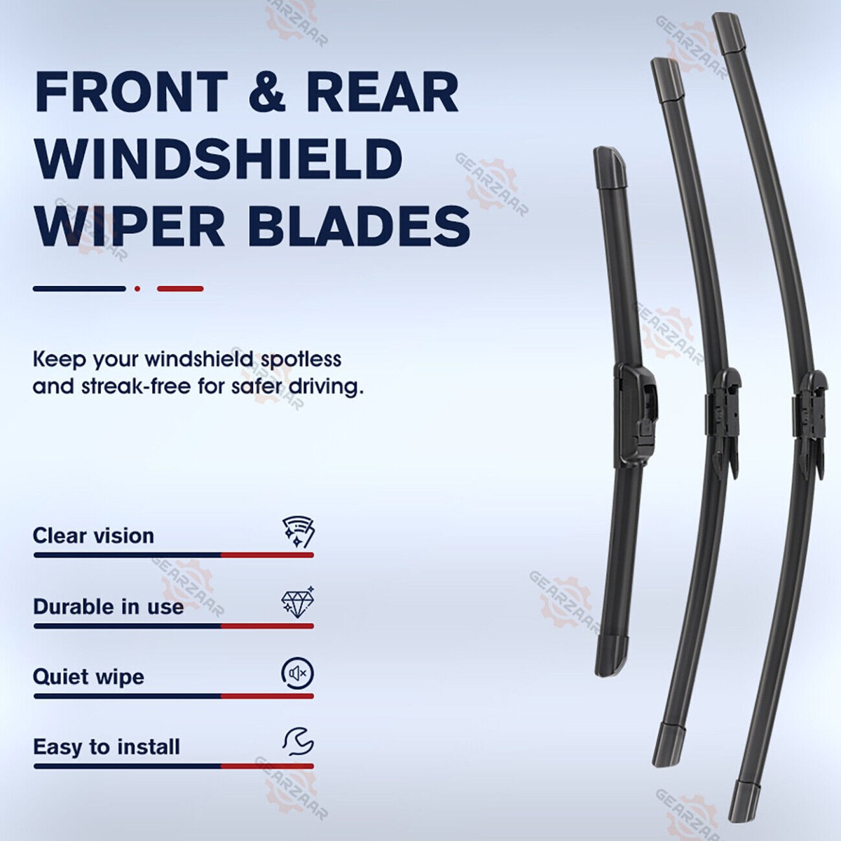 Complete 3-Piece Wiper Blade Set For Land Rover Freelander 2 - Front & Rear Windscreen Blades