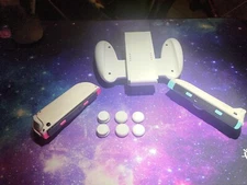 Custom Neon Pink, Baby Blue & White Vaporwave Themed Nintendo Joy-cons W/Grips