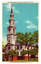 Providence RI Rhode Island First Baptist Church Street View 4 Linen Postcard