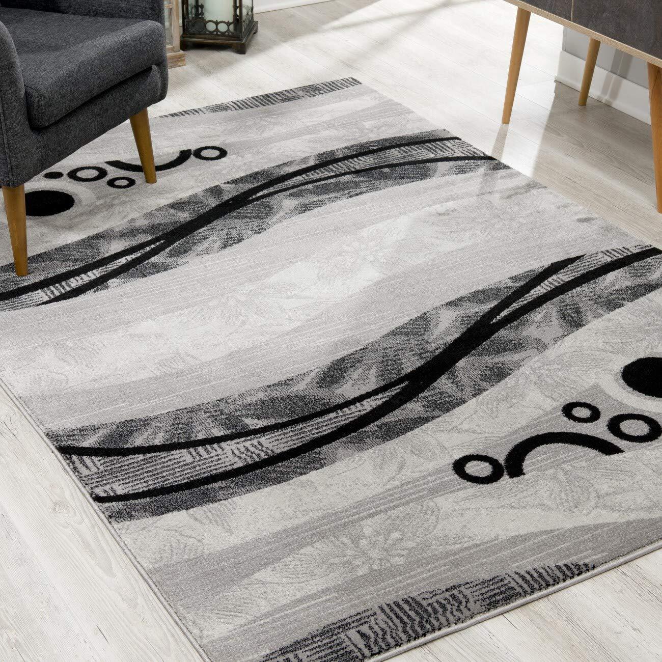 Modern Geometric Grey Black Indoor Area Rug for Living Room & Bedroom