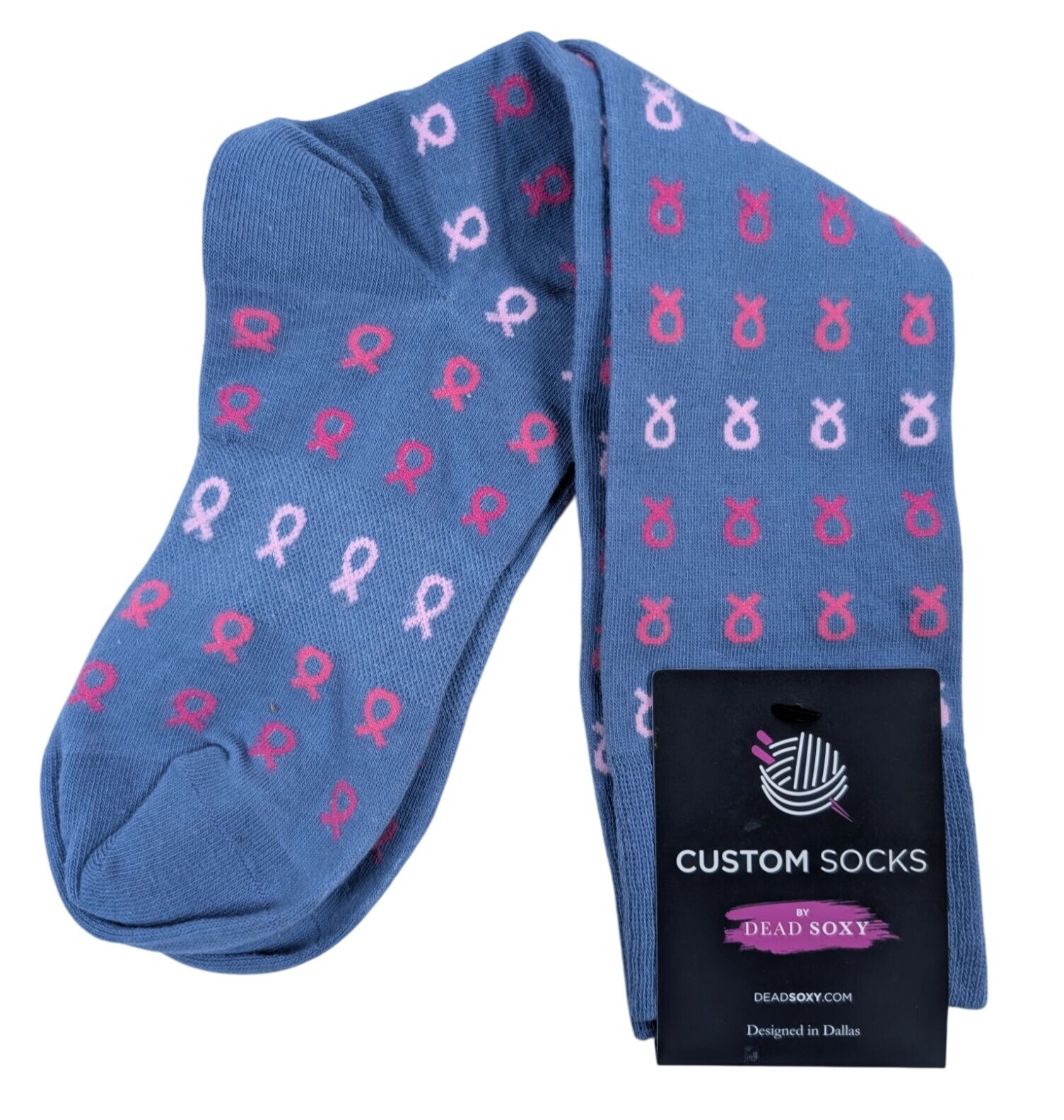 Dead Soxy Blue Socks Pink Ribbons Unisex One Size Fits Most Breast Cancer Cotton