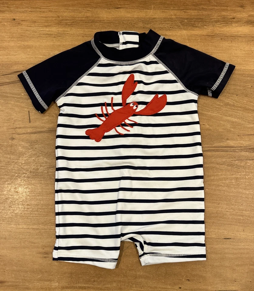 Gymboree Baby marineblau weiß gestreift Hummer Einteiler Rash Guard Badeanzug 3-6 Monate
