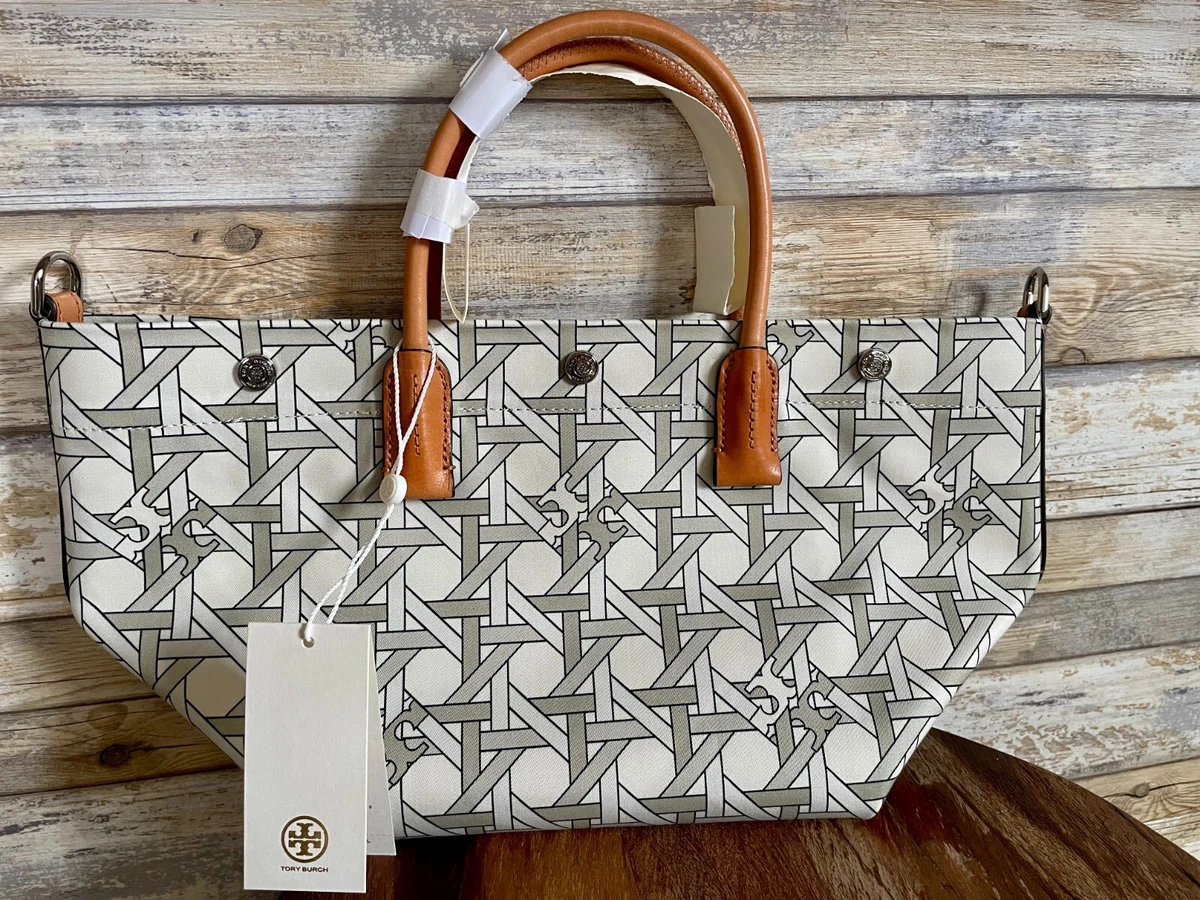 Tory Burch Ella Canvas Mini Tote Bag In Natural / Ivory