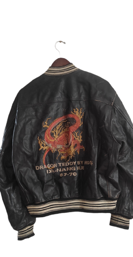 VTG Redskins Dragon Teddy By RDS Varsity Leather Mens Embroidery Jacket Size XL - Picture 3 of 24