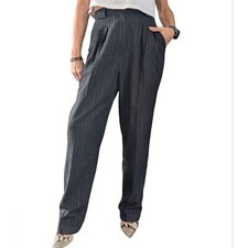Vintage 1990s Valerie Stevens Pure Wool Pinstripe Pleated Pants Gray Size 6