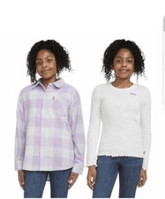 Levi's Girls Kids Checkered Flannel Thermal Top Set Size XS 5-6