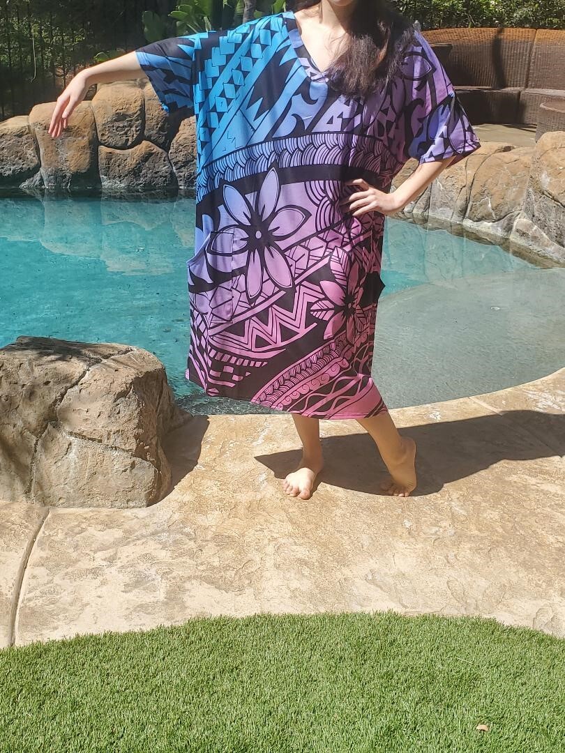 Maya Antonia PLUS SIZE 7XL-Tropical-Hawaii-Polynesian Midi Dress  Blue-Purple | eBay
