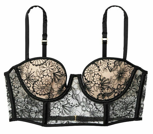 VICTORIAS SECRET LUXE LINGERIE FLORAL EMBROIDERED PUSH UP BUSTIER