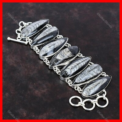 925 Sterling Silver Orthoceras Fossil Stone Chain Halloween New Bracelet Jewelry