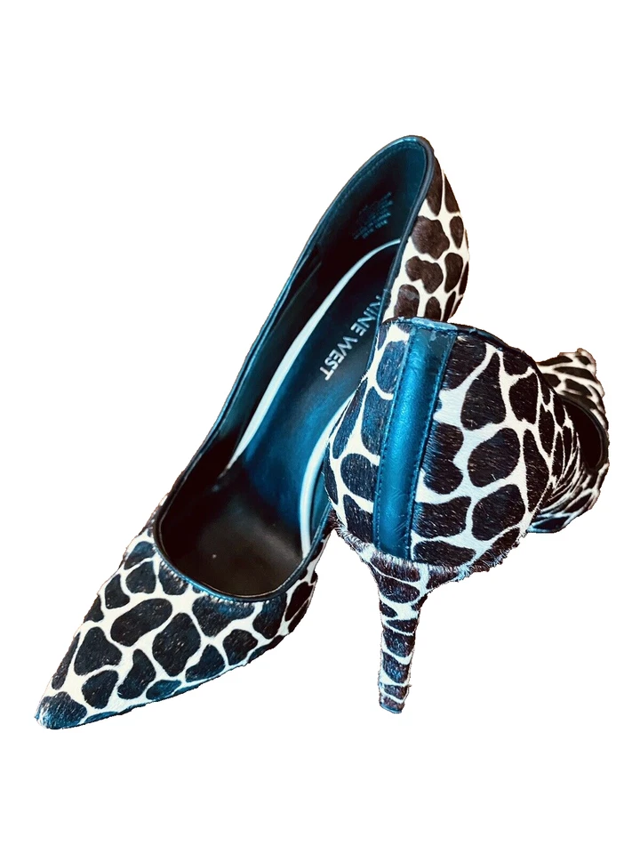 Nine West Stiletto Shoe Womens 7 M Brown Beige Pumps Animal Print Leather 1023 - Image 2 of 4