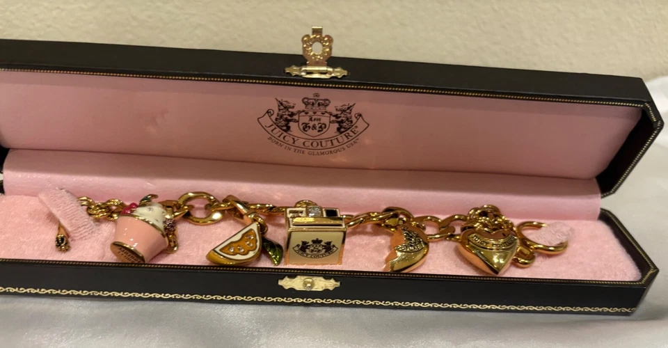 Juicy Couture Charm Chunky Bracelet Toggle Closure 3D Multi Charm Box Included - Image 2 of 4