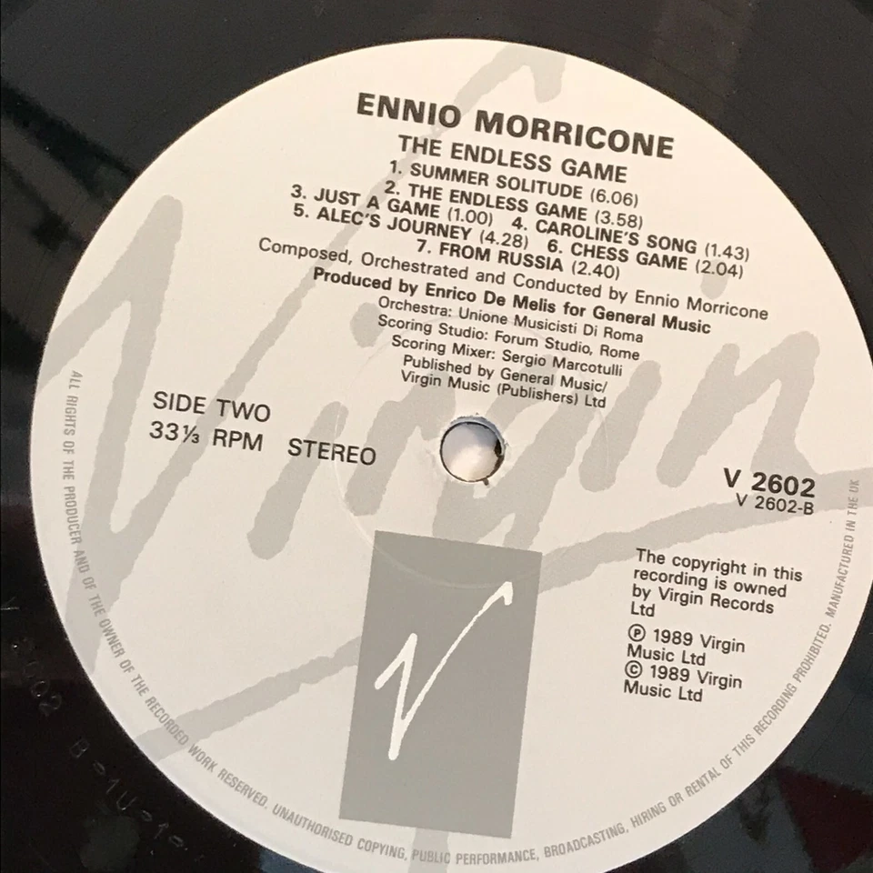 ENNIO MORRICONE The Endless Game 1989 UK Vinyl LP TV soundtrack Albert Finney - Image 3 of 4