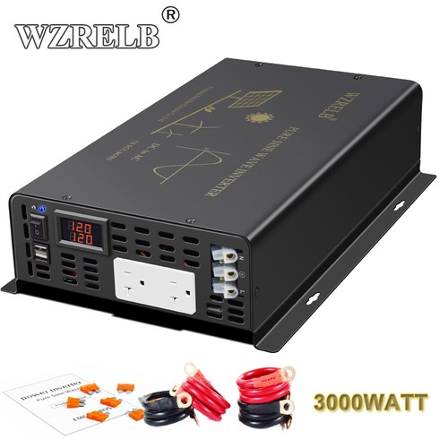 3000W Pure Sine Wave Inverter 12V to 120V Power Converter Car Truck RV USB 2.4A - Afbeelding 1 van 7