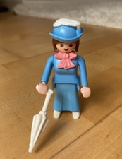 Playmobil Figur feine Dame blau gro&szlig;e Schleife Hut Schirm Sonderfigur Puppenhaus