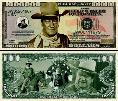 #ad John Wayne Million Dollar Bill Play Funny Money Novelty Note FREE SLEEVE $1.88
