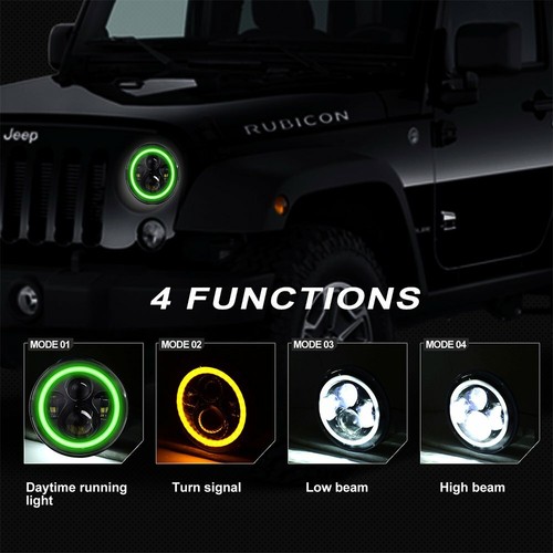 Pair 7" Inch Round LED Headlights Angle Eyes Halo Fit Jeep Wrangler JK LJ TJ CJ - Picture 6 of 28