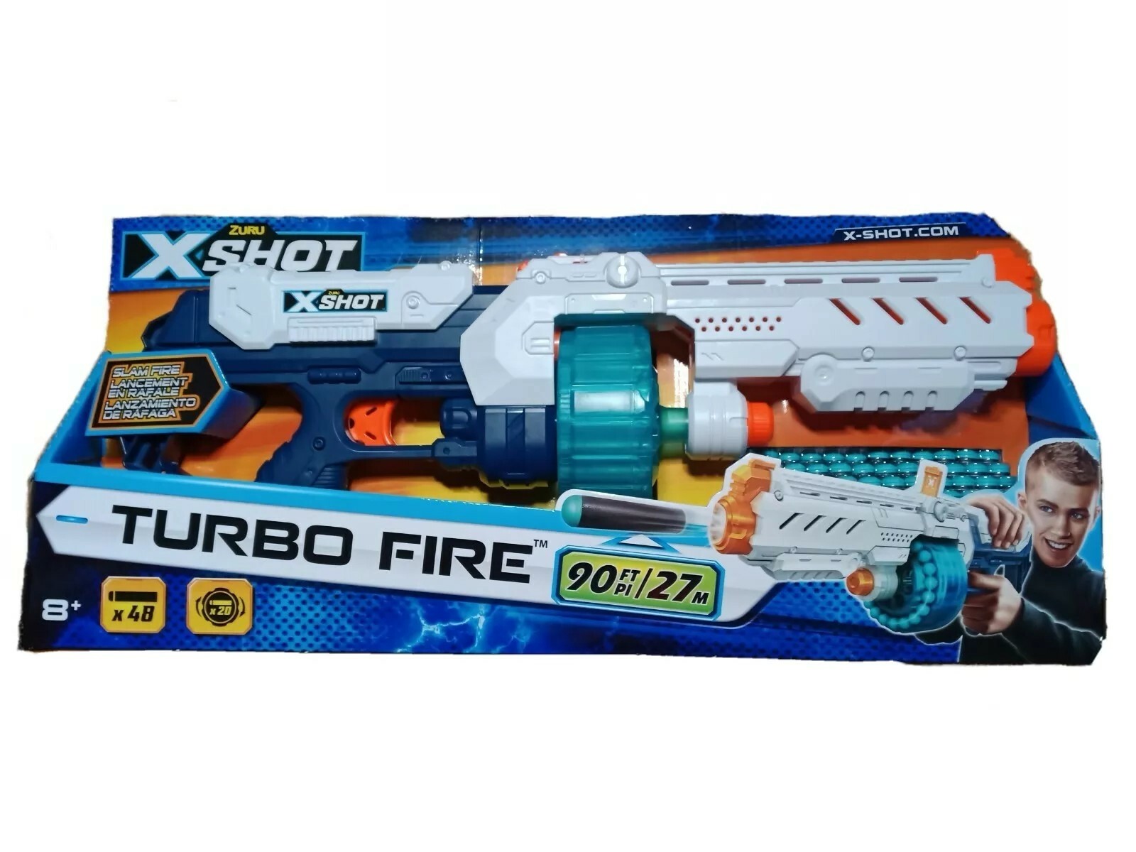X-Shot Turbo Fire 48 darts Slam Fire shoots 90 ft Blaster Hub Test  