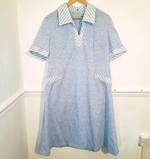 Womens Dress Blue White Size UK 18 20 Vintage 60s Volup Retro Striped Midi Mod
