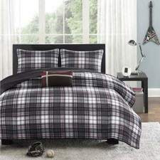 NEW COZY CLASSIC BLACK RED GREY WHITE PLAID STRIPE LODGE SPORTY BOY QUILT SET