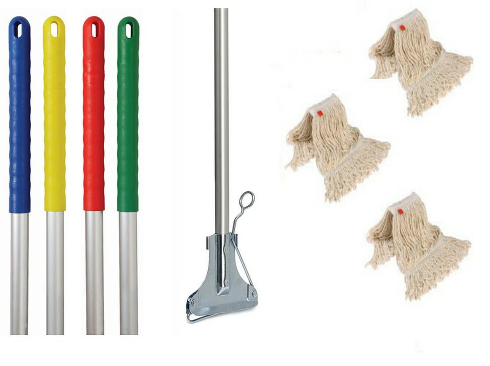 Kentucky Metal Mop Handle With Metal Clip and 3 Mop heads Handle Colour Options