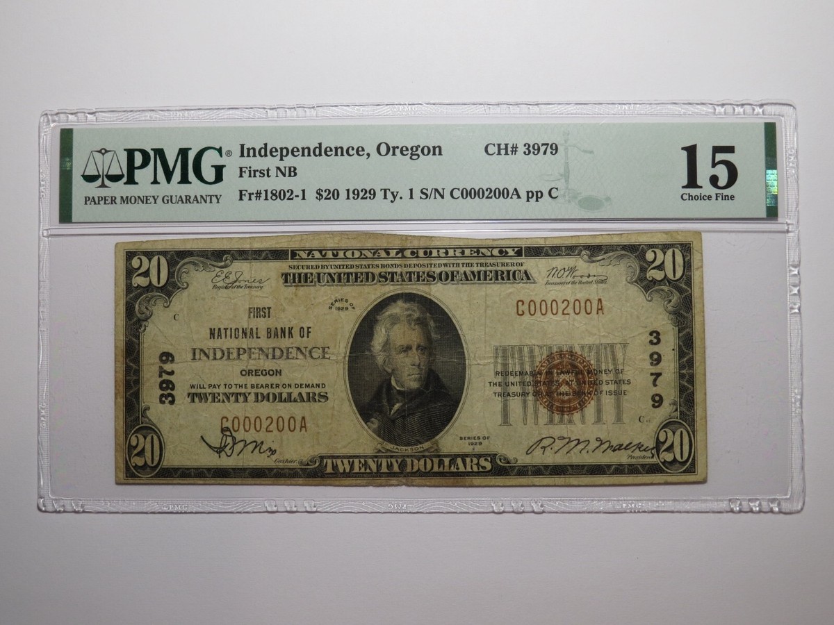 $20 1929 Independence Oregon OR National Currency Bank Note Bill