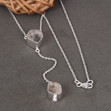 Delicate Lariat Y Drop Necklace Gift For Friend 925 Silver With Herkimer Diamond