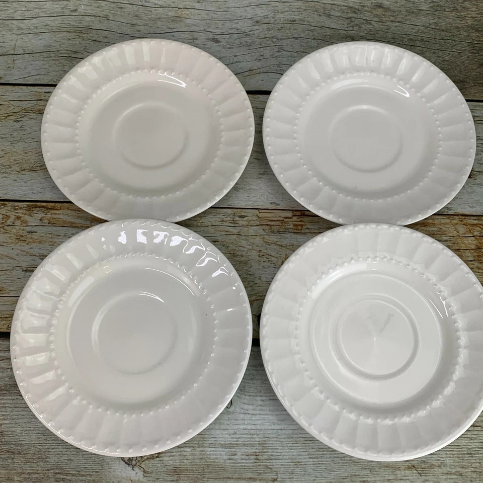 Gibson Designs MARQUESS White Fluted Dots Rim Porcelain Cups & Saucers Set of 4 - Image 2 of 4