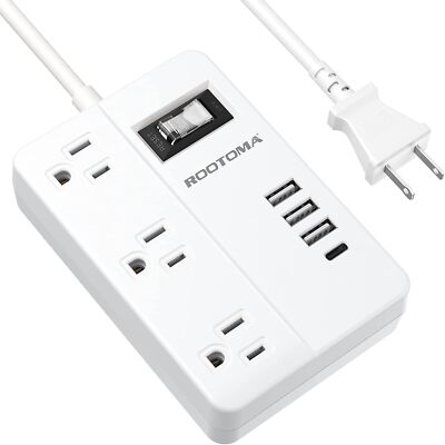 2 Prong Extension Cord with USB-C, ROOTOMA 2 prong power strip 4FT, 4ft-2pin 