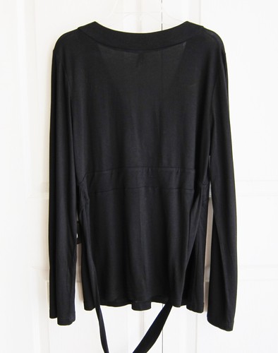 Lapis Black Top XL Belted Shirt Blouse Long Sleeve Rayon Soft Stretch Bust 40" - Picture 3 of 8
