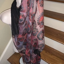 PASHMINA & SILK Peacock Paisley Extra Large Infinity Scarf Boho Wrap  ❤️tb72