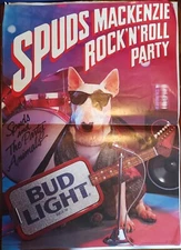 Vintage Bud Light Poster Spuds Mackenzie Rock n Roll Party Beer 20x28 Budweiser