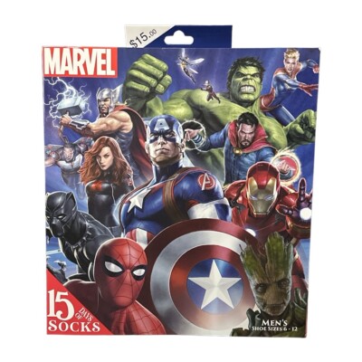 Marvel Men s 15 Days of Socks Gift Set   15 Pairs Crew & Low Cut Size 6 12 NEW
