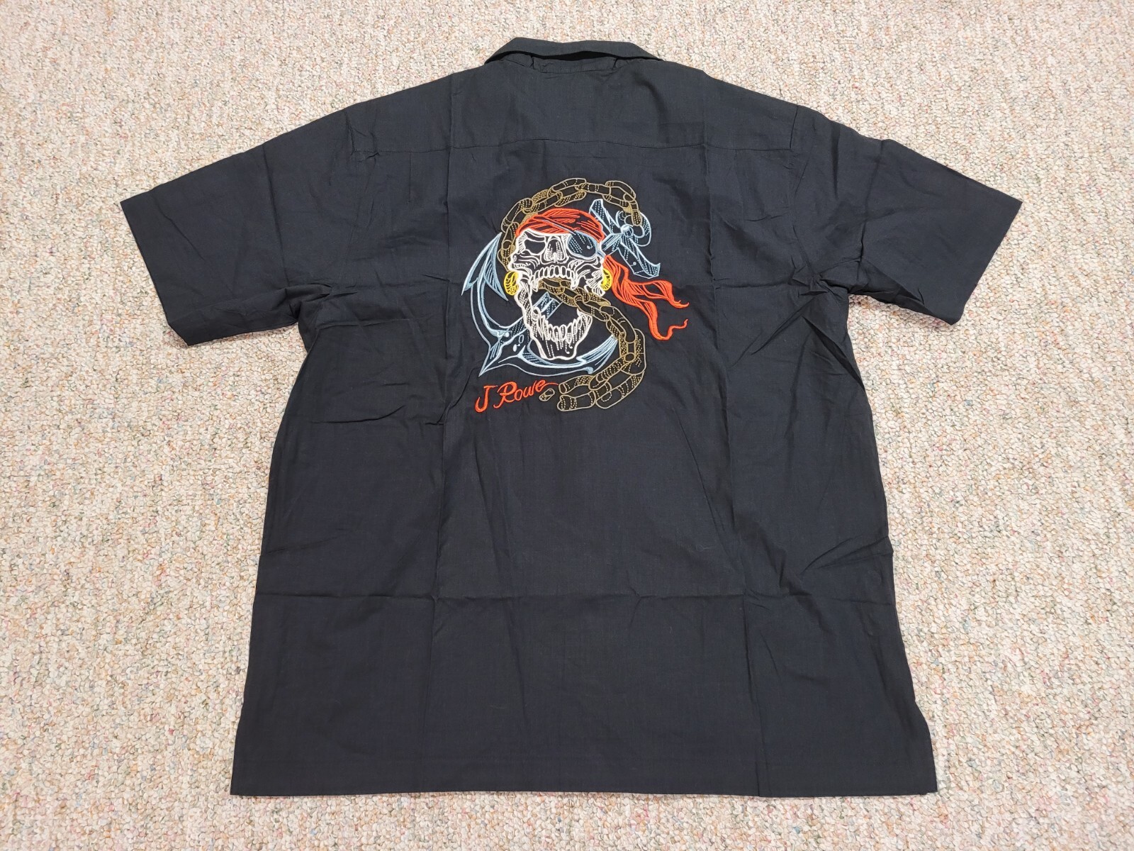 FILA Camicia J Rowe uomo media nera con bottoni barca pirata ancoraggio anello colletto hawaiano