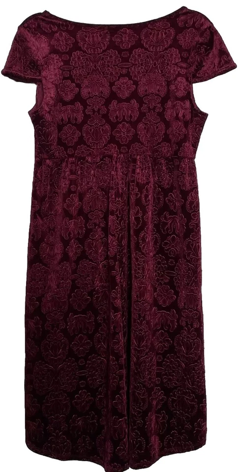 Vestido Babydoll Terciopelo Burnout L Borgoña Hi-lo Midi Hada Años 90 Y2K Caprichoso Foto 2 de 4