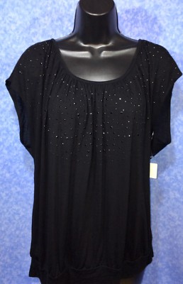 FYLO Black Viscose Sequin Cap Sleeve Lightweight Blouse Top L LARGE NEW NWT