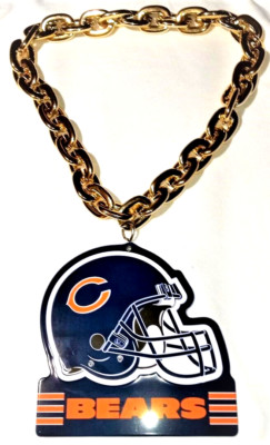 Chicago NFL Licensed Bears Metal Helmet Sign & GOLD Fanchain