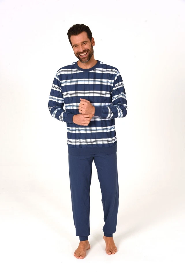 Neu Herren/Männer Schlafanzug/PYJAMA Dunkelblau/Blau 100% Baumwolle Punkte 0786 - Bild 3 von 4