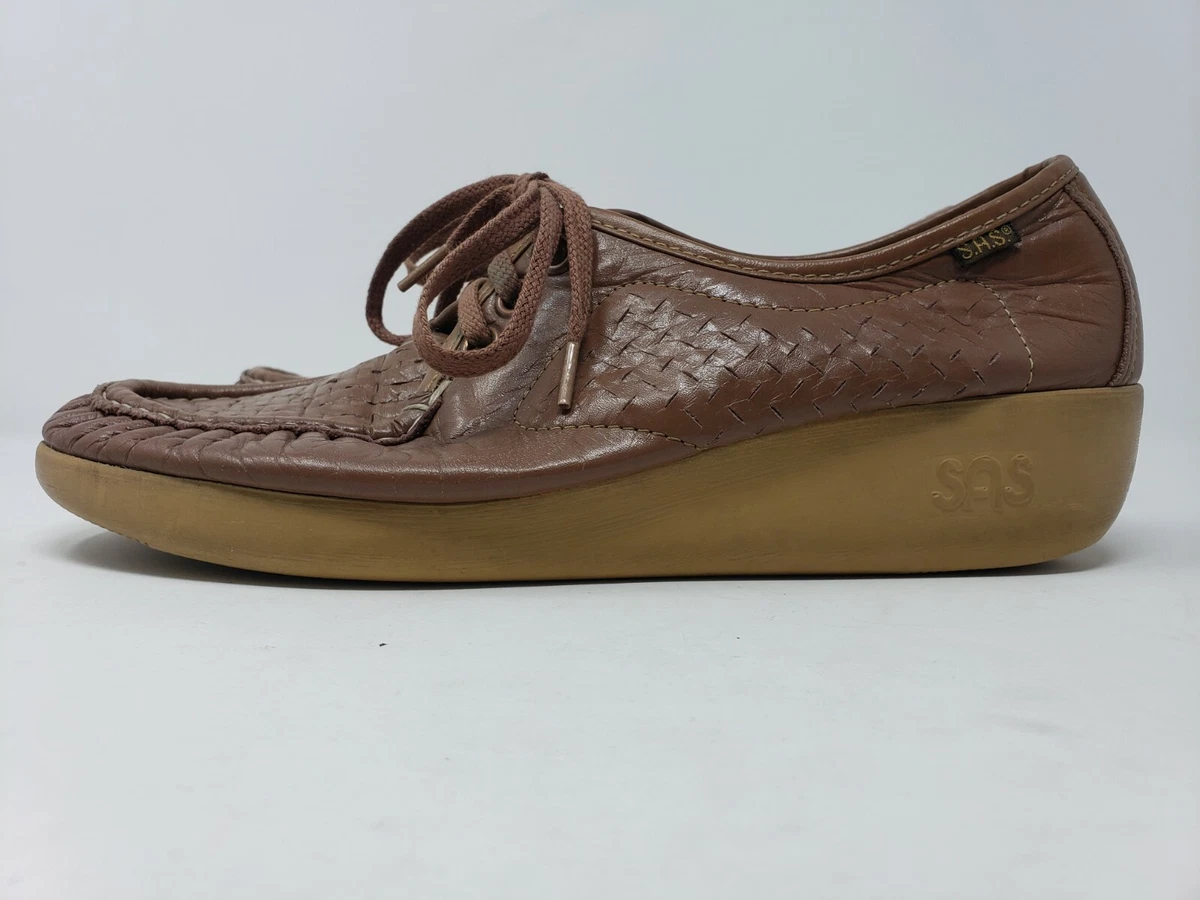 SAS Shoes 9.5 Womens Lattice Supersoft Brown Leather Comfort Orthopedic