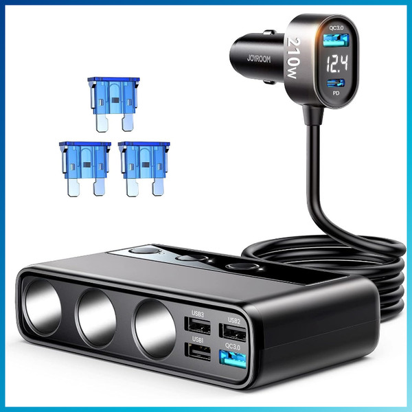 Joyroom 210W ZigarettenanzüNder Verteiler 3-Fach 12V/24V Mit 5 Usb AnschlüSsen-image