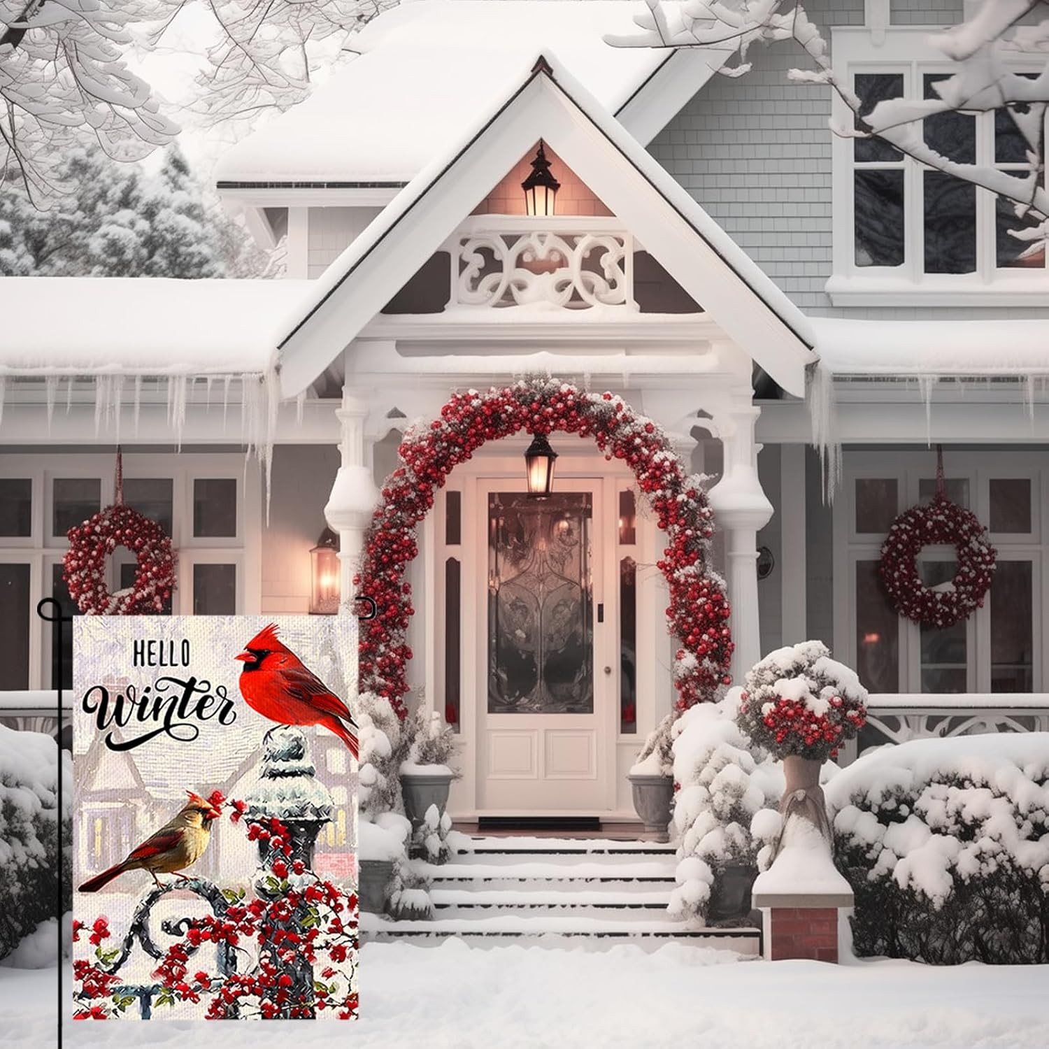 12x18 Double-Sided Cardinal Garden Flag - Rustic Farmhouse Christmas Decor Yard 