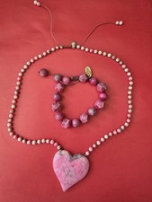 LOLA ROSE PINK HOWLITE/ JASPER HEART PENDANT & PINK AGATE BRACELET  VGC