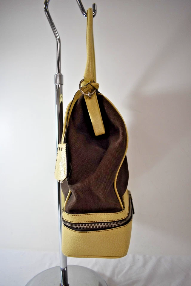 PRADA Brown Canvas & Beige Leather Handbag Size large On Sale mn - Image 2 of 4