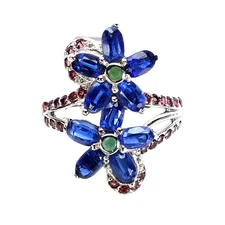 925 Sterling Silver Ring Oval Kyanite Emerald Natural Gemstone Jewelry Size 7.5