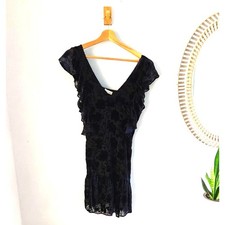 LoveShackFancy Alanis V-Neck Burnout Blue Velvet Ruffle Mini Dress Navy Size 0