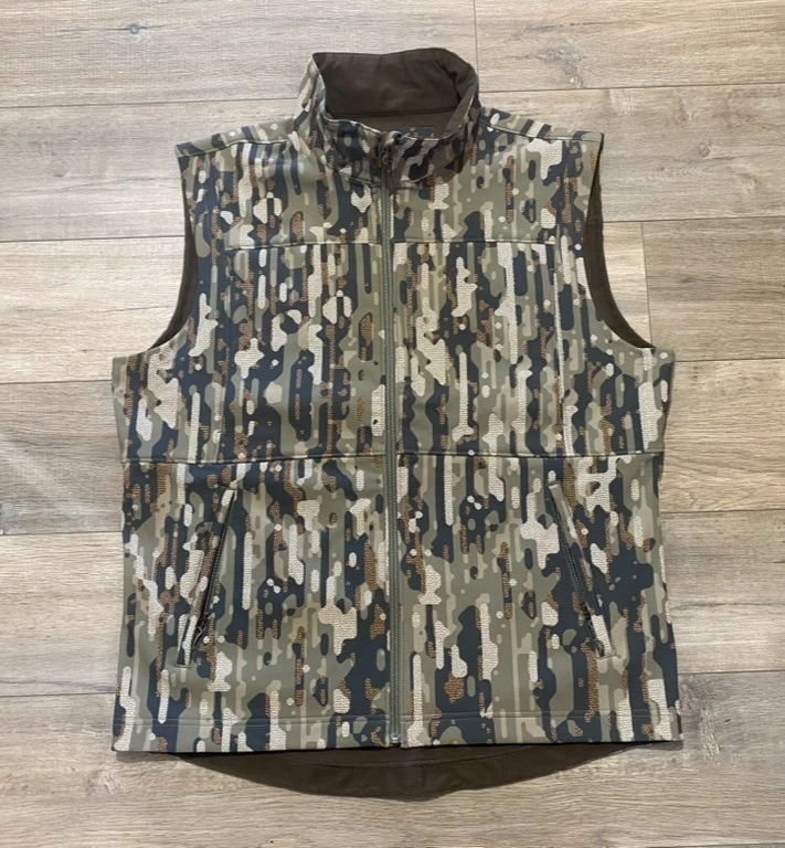 Duck Camp Vest Mens Large Contact Softshell Woodland Camo Outdoor Hunting NEW
