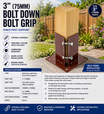 75mm Bolt Down Fence Post Support Bracket 3" Timber Holder Metpost Style