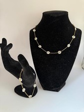 Pearl Flower Gold Plated Bracelet Necklace Jewelry Set