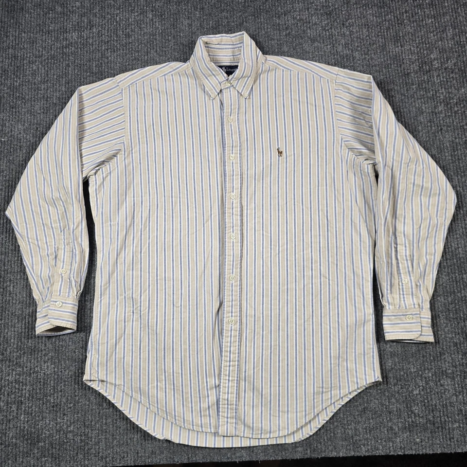 Camisa Ralph Lauren Para Hombre 15.5 35 Beige Azul Rayas Yarmouth Abotonada Algodón Foto 2 de 4