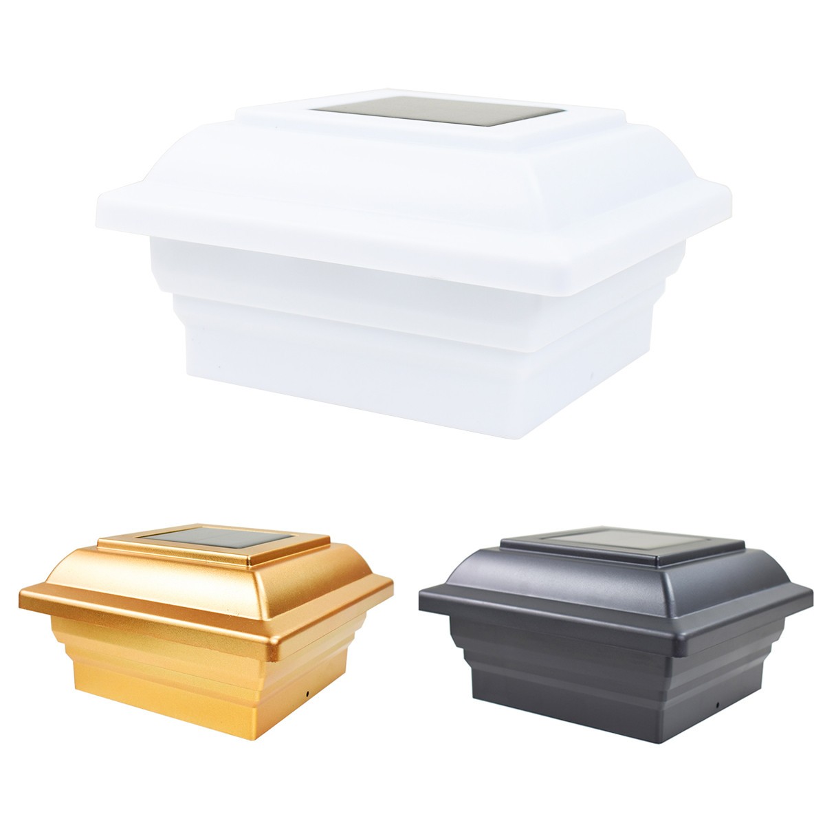 8 Black White Copper 5 x 5 Solar Post Deck Cap Lights Outdoor Fence Lamp Vinyl